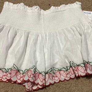 Joie White Shorts with Red and Green embroidered strawberries